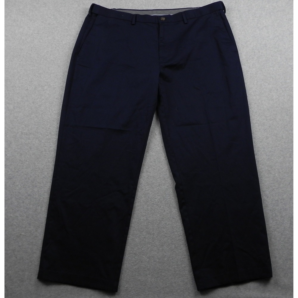 Haggar Khaki Pants Mens 42x30 Classic Fit Premium No Iron Navy Blue Stretch Flex